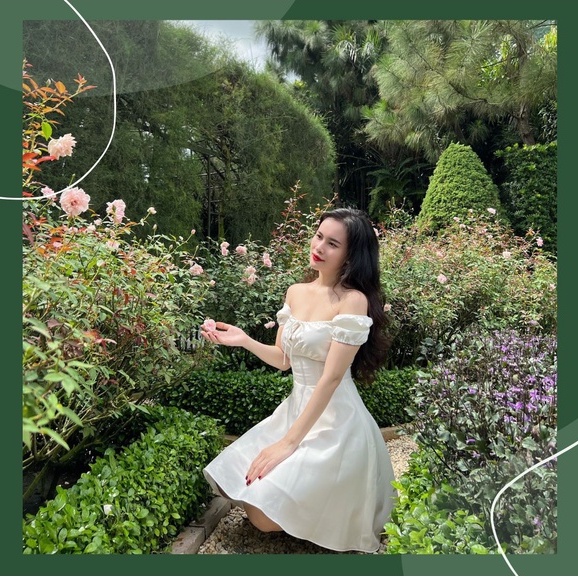 Đầm xòe TIEUDESIGN nhún nơ trước