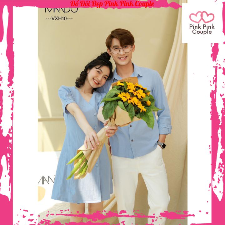 Đồ đôi nam nữ đẹp Set Váy nữ sơ mi nam đôi Hàn Quốc