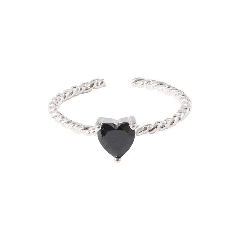 Nhẫn Hợp Kim Xoắn Hình Trái Tim Đính Đá Zircon Đen Thời Trang Cho Nữ