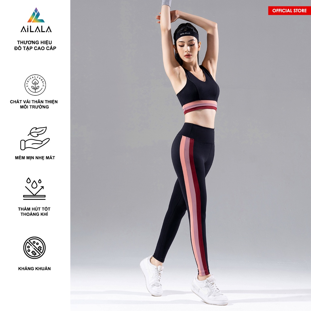 Bộ quần áo thể thao Yoga Gym AiLALA LUX33, áo bra kèm đệm, quần lưng cao, chất liệu kháng khuẩn, thoáng khí
