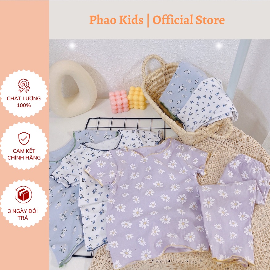 Bộ Quần Áo Cộc Tay Bộ lửng hàn cho Bé( 7-17kg ), cotton 100% XOOP hoa nhí viền chỉ nổi BC12 Yến Shop Kidsss