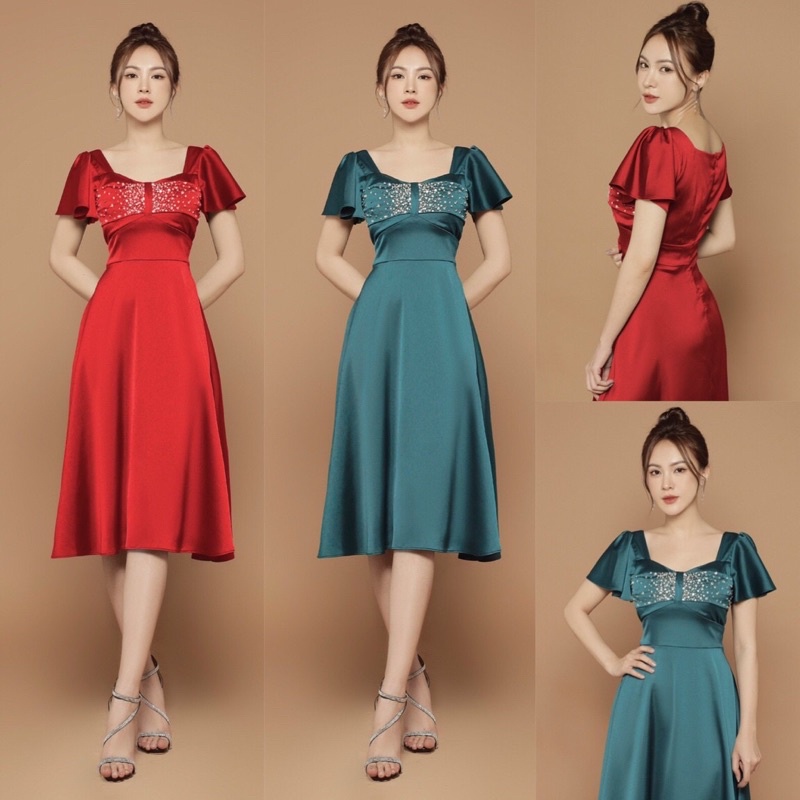 Đầm xoè kết pha Lê tay loe. Hàng TK