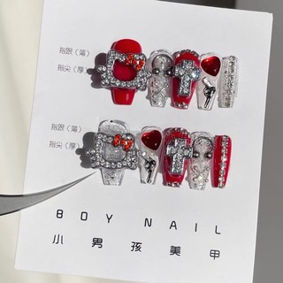 Set 10 charm chữ thập gắn đá tim trang trí móng