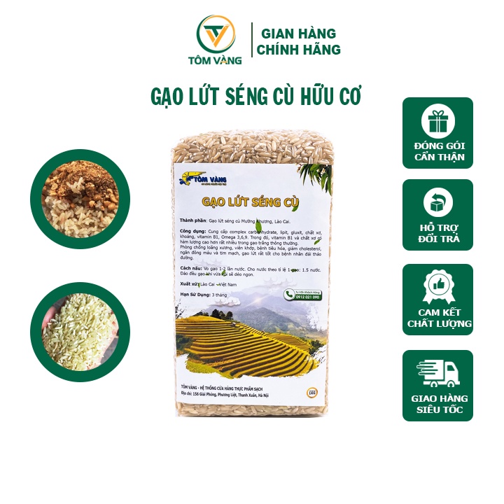Gạo Lứt Séng Cù Hữu Cơ - Ăn Kiêng/ Giảm Cân/ Healthy/ Eatclean/ Tiểu Đường - Túi 1kg - Tôm Vàng