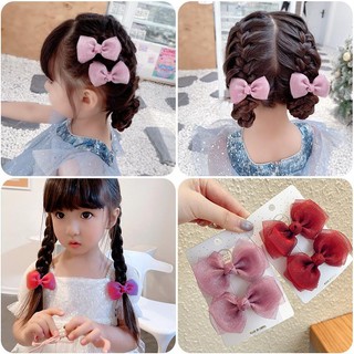 Sét 2 kẹp tóc nơ voan nhũ xinh xắn cho bé gái
