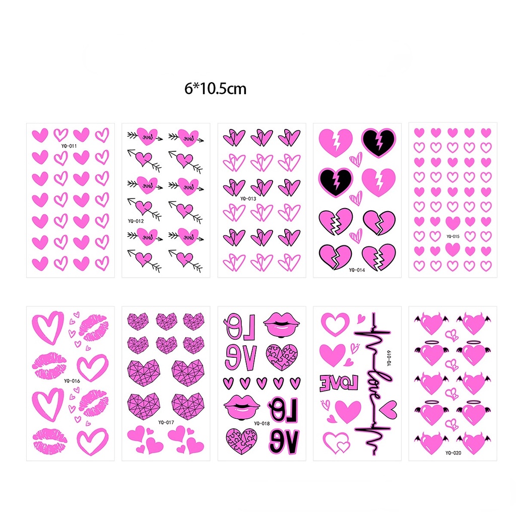 Hình Xăm Dán Trái Tim Màu Hồng Dạ Quang Chống Nước Thời Trang Cho Nữ