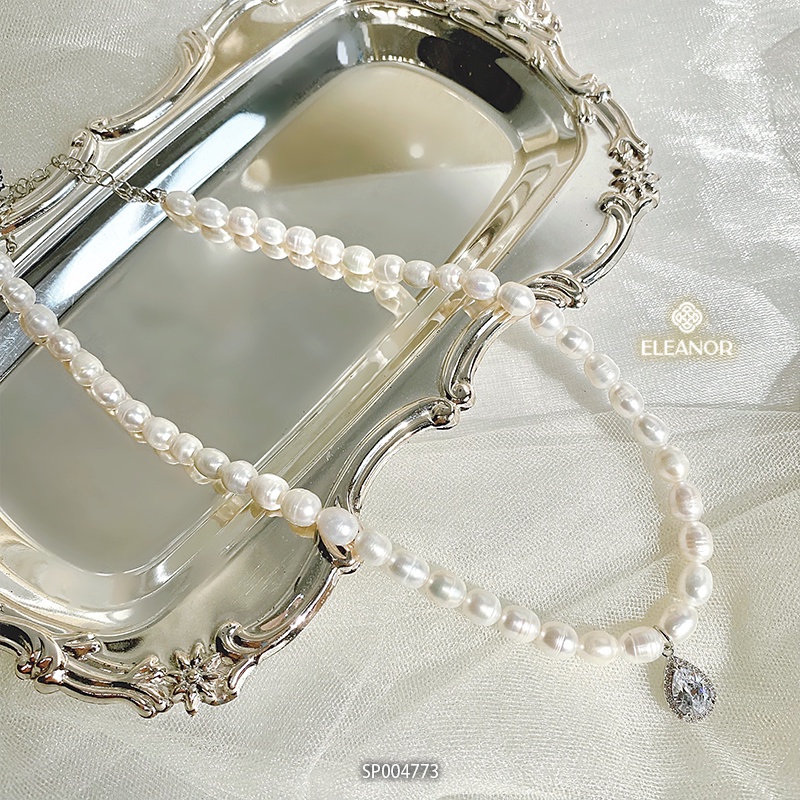 Dây chuyền nữ ngọc trai nhân tạo Eleanor Accessories dạng chuỗi hạt mặt hình giọt nước đính đá phụ kiện trang sức 4773