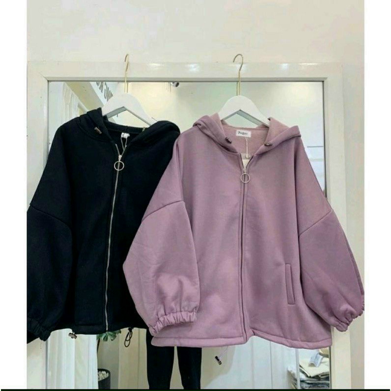 (Sale FreeShip) Aó khoát nỉ bông tay phồng cánh dơi,khóa kéo khoen tròn cao cấp nón 2 lớp chuẩn shop