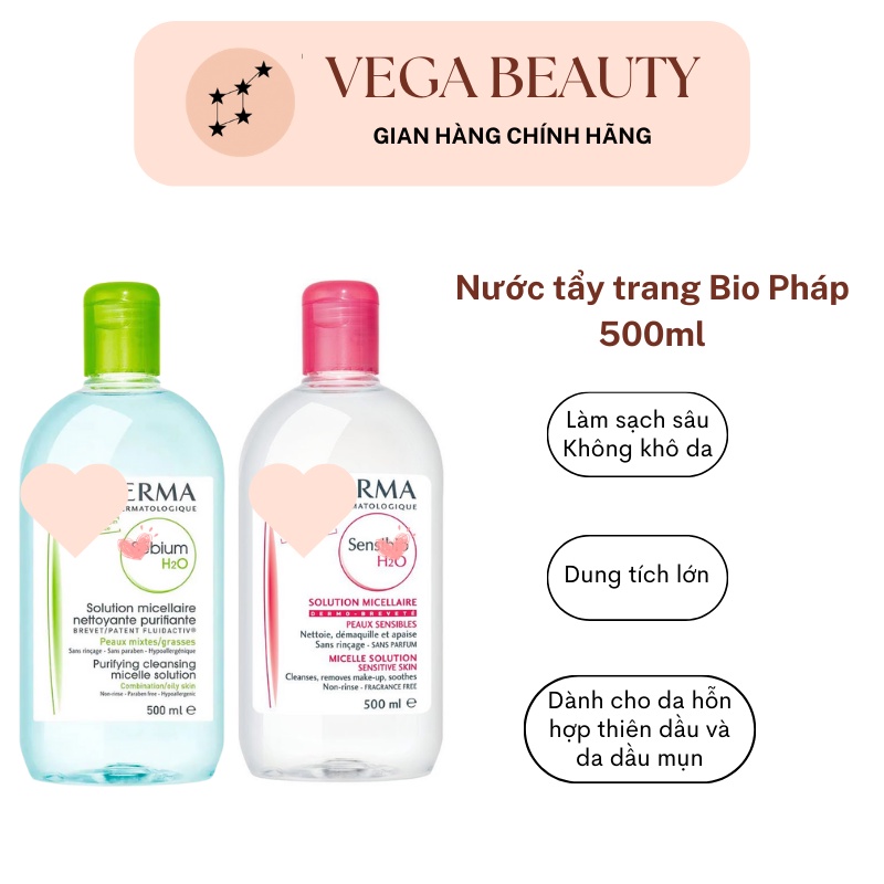 Nước tẩy trang Bio Pháp màu hồng và xanh dành cho da nhạy cảm và da dầu