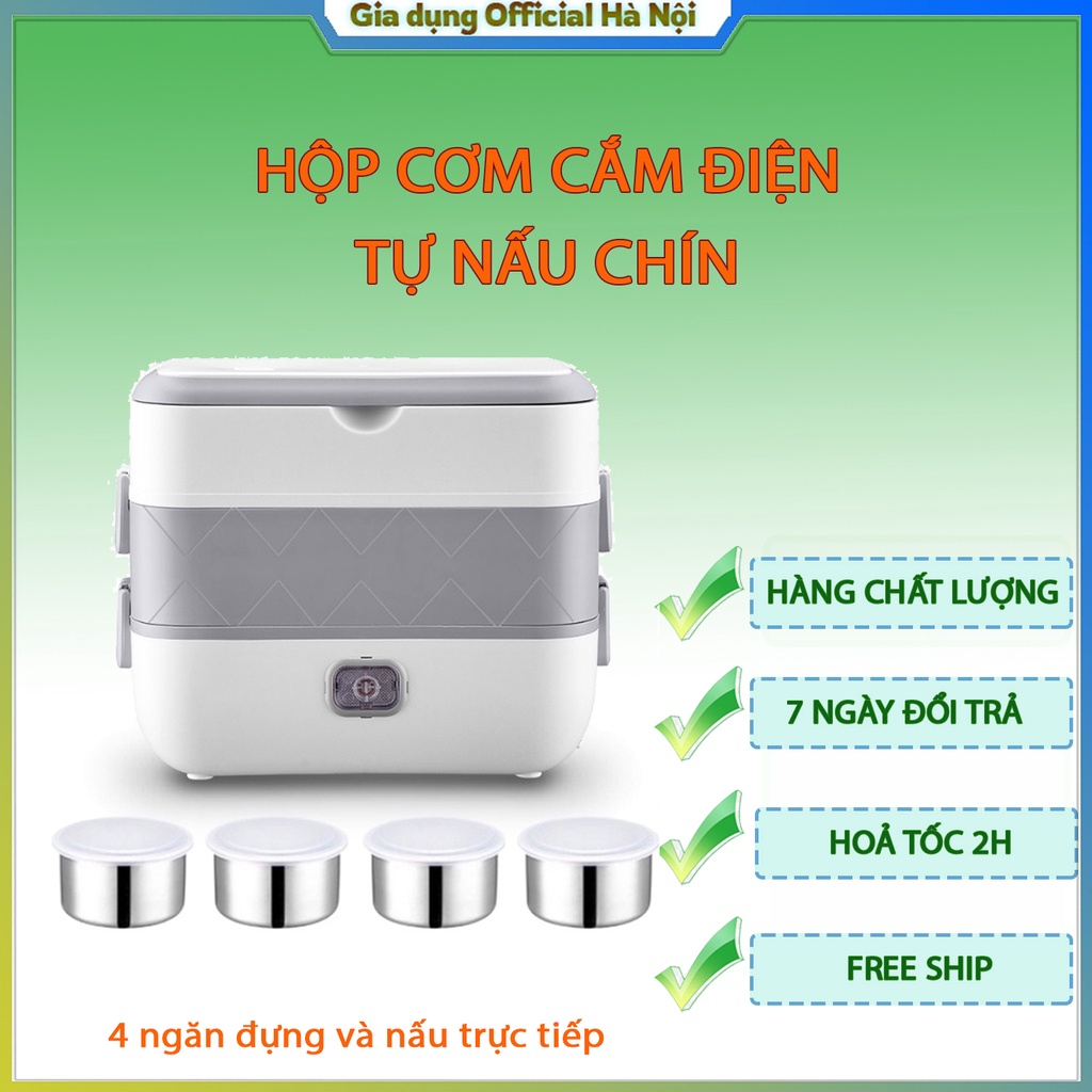 Hộp đựng cơm kết nối điện 3 tầng Bear cao cấp, hộp cơm giữ ấm công sở tự luộc cho chín thực phẩm ruột inox đồ hiệu cao c