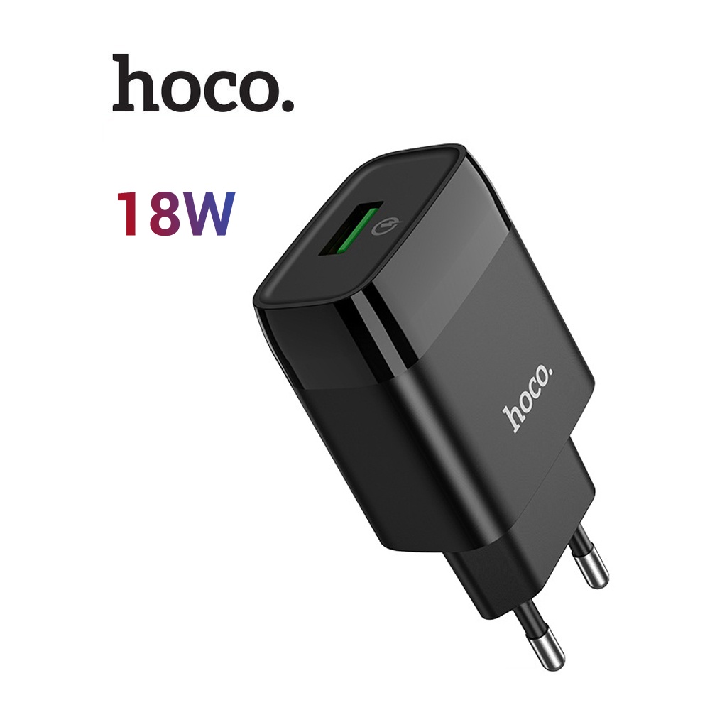 Củ sạc 1 cổng USB Hoco C72Q chuôi tròn sạc nhanh 18W chất liệu PC hỗ trợ QC3.0 ( Đen )