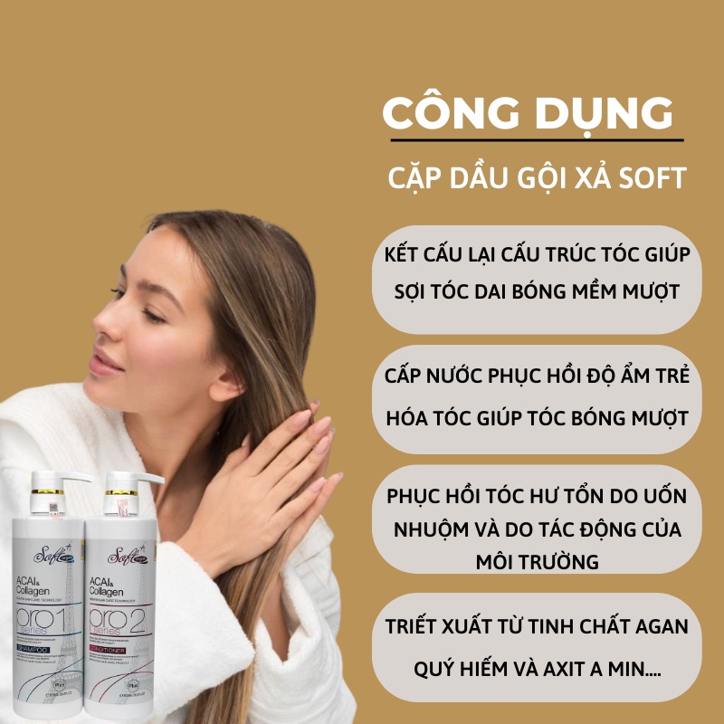 Cặp Dầu Gội Xả Acai & Collagen Argan Soft+ 800ml * 2 kiềm dầu phục hồi tóc kích thích mọc tóc chính hãng