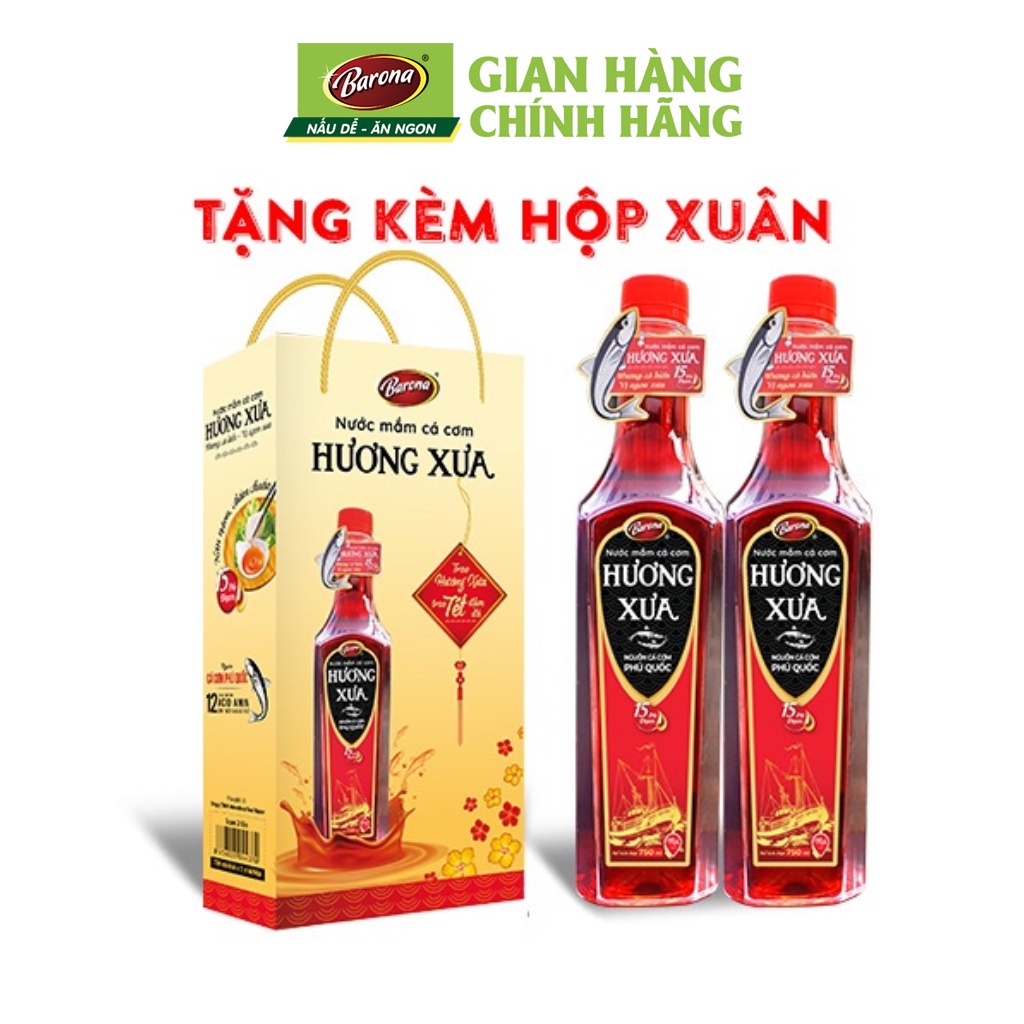 Hộp Xuân Nước Mắm Cá Cơm Phú Quốc Hương Xưa 750ml, Combo 2 chai TẶNG KÈM HỘP XUÂN