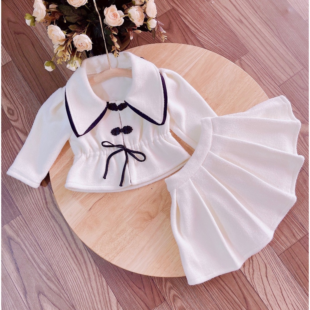 Sét Dạ Cổ Sen Thu Đông Túi Nơ, Váy xếp Ly Cao Cấp Siêu Cưng 6kg - 14kg