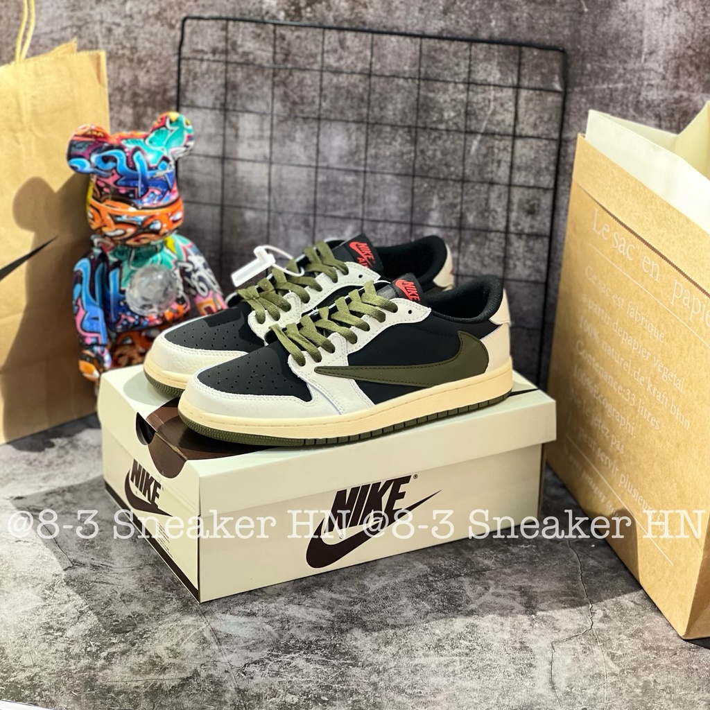 Giày Thể Thao Cổ thấp Travis Scott x Air Jordan 1 Low Reverse Mocha OG Olive Xanh Rêu Trắng