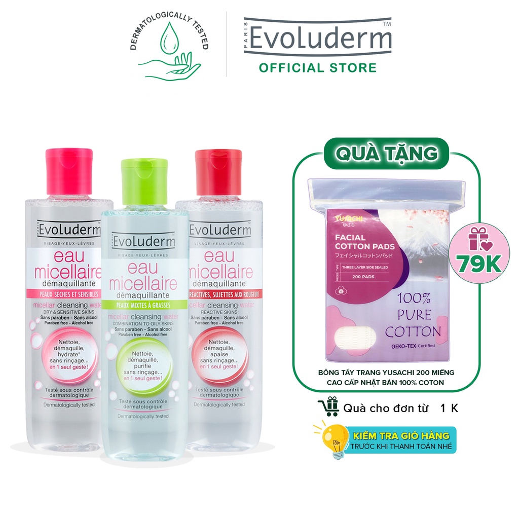 Nước tẩy trang Evoluderm Micellar Cleansing Water 250ml (Tùy chọn)