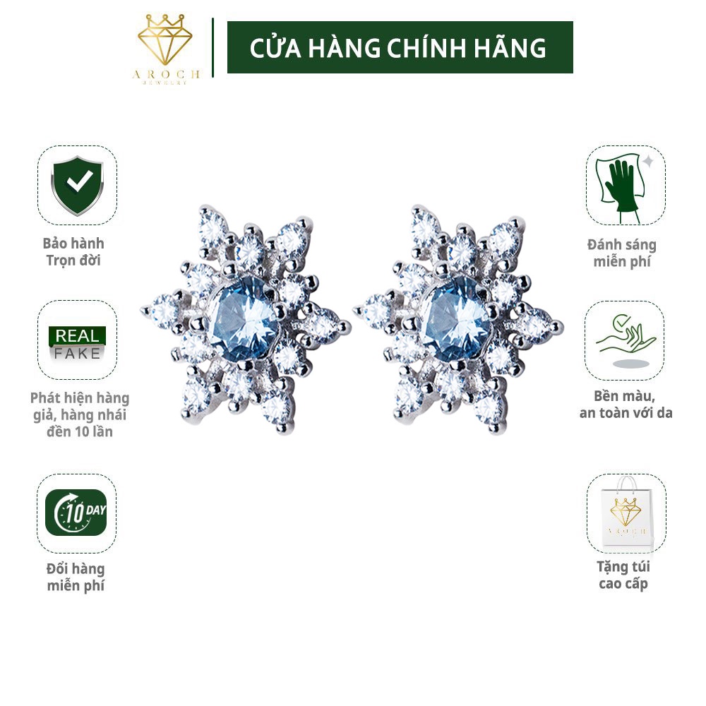 Khuyên tai bạc s925 bông tuyết đá trắng mix xanh E7964- AROCH Jewelry