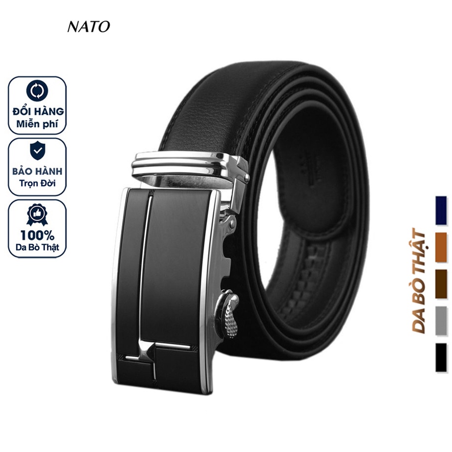 Thắt Lưng Nam MARK Khóa Tự Động Da Bò Thật Cao Cấp Bền Đẹp Sang Trọng Công Sở Thời Trang Đi Làm Học Bản Nhỏ Đen Nâu NATO