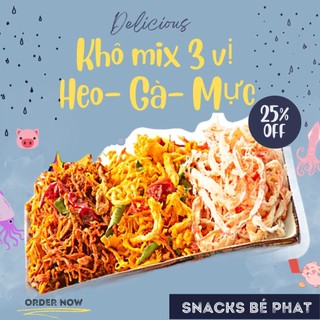 Khô heo mix khô mực mix khô gà hộp 300g, khô mix 3 vị cực ngon, siêu rẻ- snack bé phạt