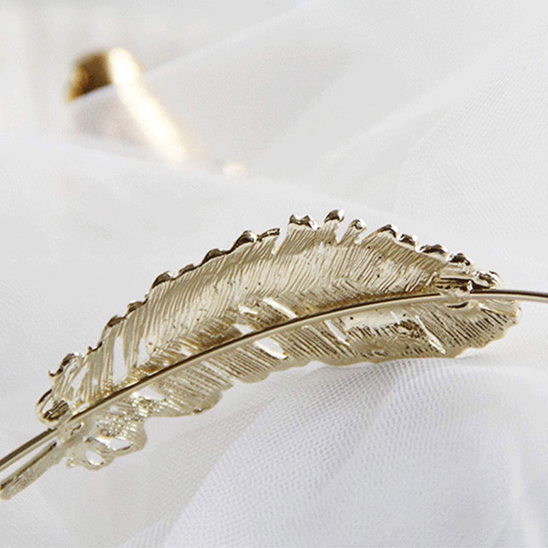 Cài Tóc Kim Loại Hình Lông Vũ Đính Đá Xinh Xắn