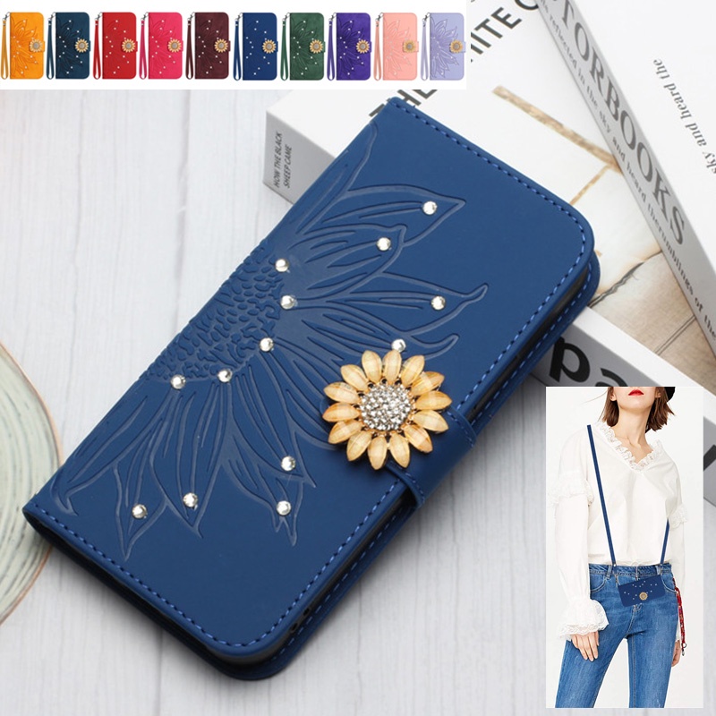 MOTOROLA Bao Da Điện Thoại Nắp Gập Họa Tiết Hoa Hướng Dương Tích Hợp Dây Đeo Cho Lenovo K14 K13 K12 Note
