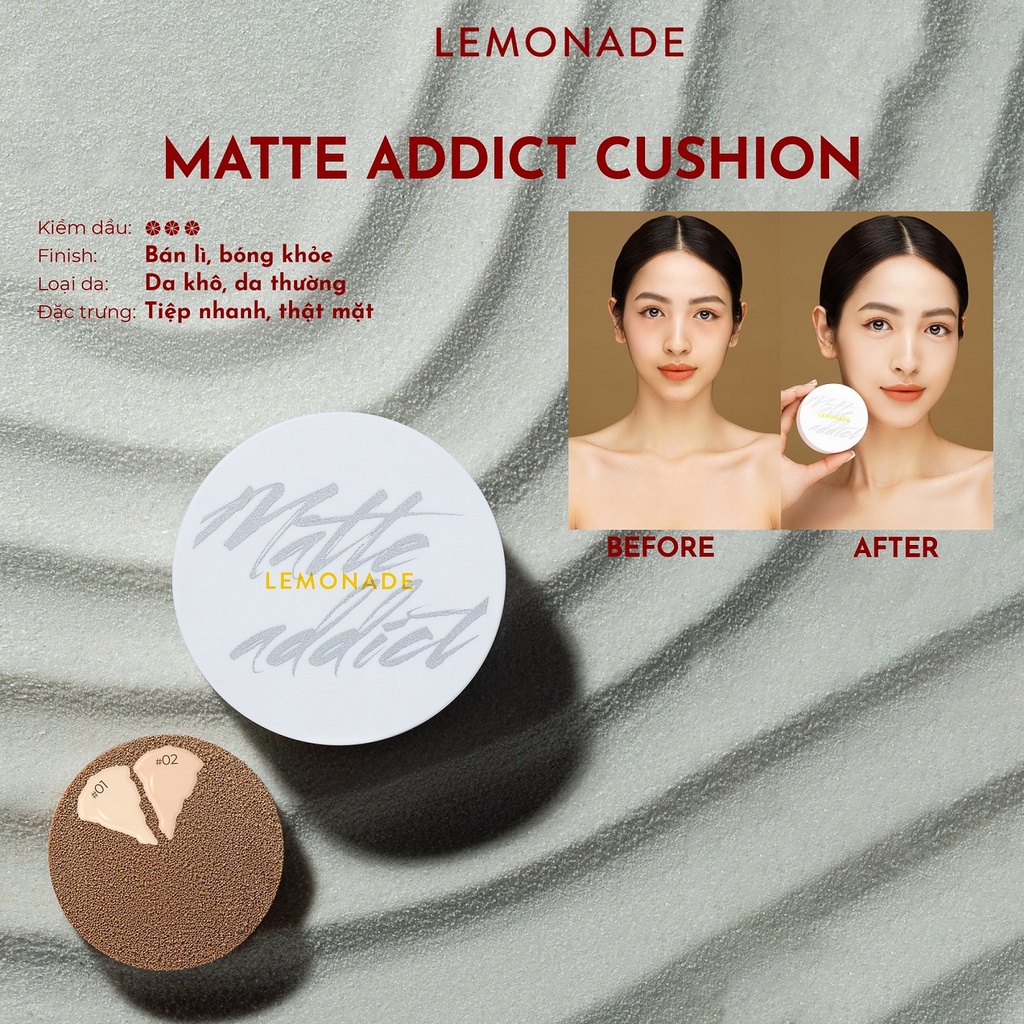 Combo Lemonade Phấn nước Matte Addict Cushion 15g và Kem che khuyết điểm Matte Addict Concealer 3g