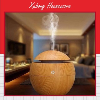 Máy xông tinh dầu - đèn xông tinh dầu vân gỗ tròn cao cấp phun sương