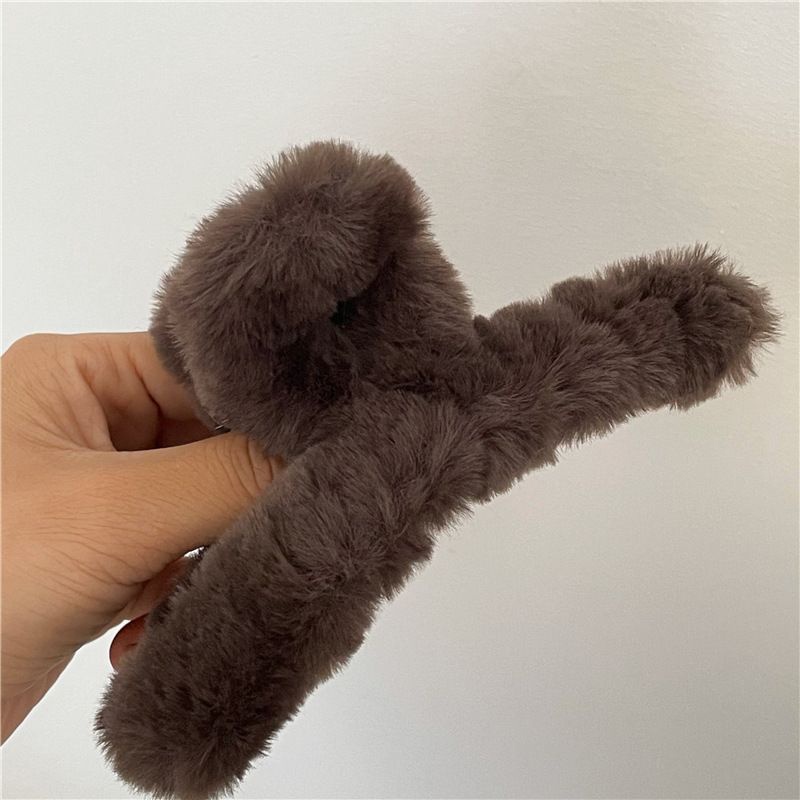 Kẹp Tóc Giả Lông Thỏ 13cm Màu Cà Phê Sữa Thời Trang