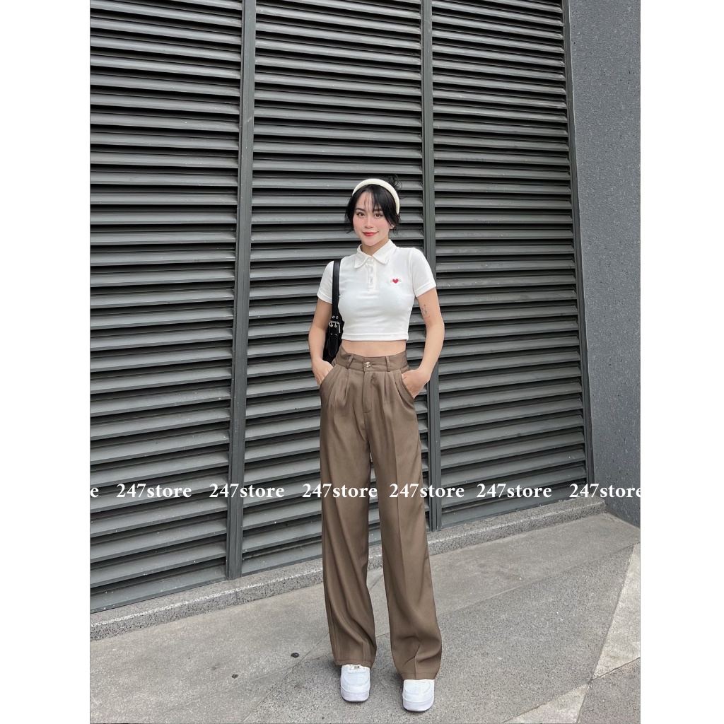 Quần culottes ống rộng nữ suông dài chất ruby cao cấp cài cúc Quansuong213