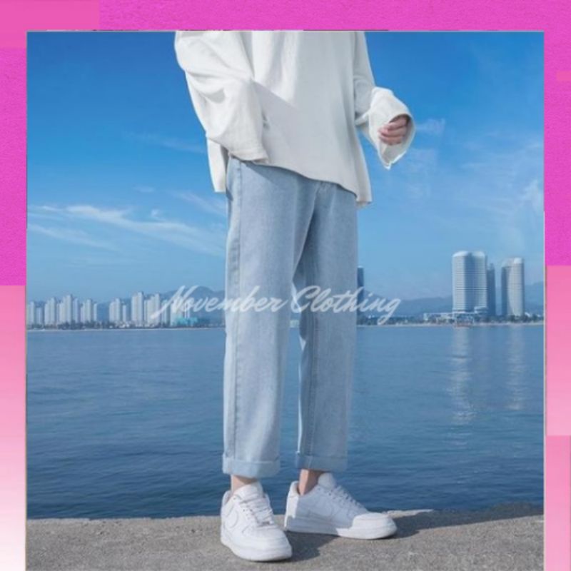 Quần jean nam baggy ống suông rộng dáng đứng vải jeans bò xanh đen phom xuông cao cấp hottrend 2022
