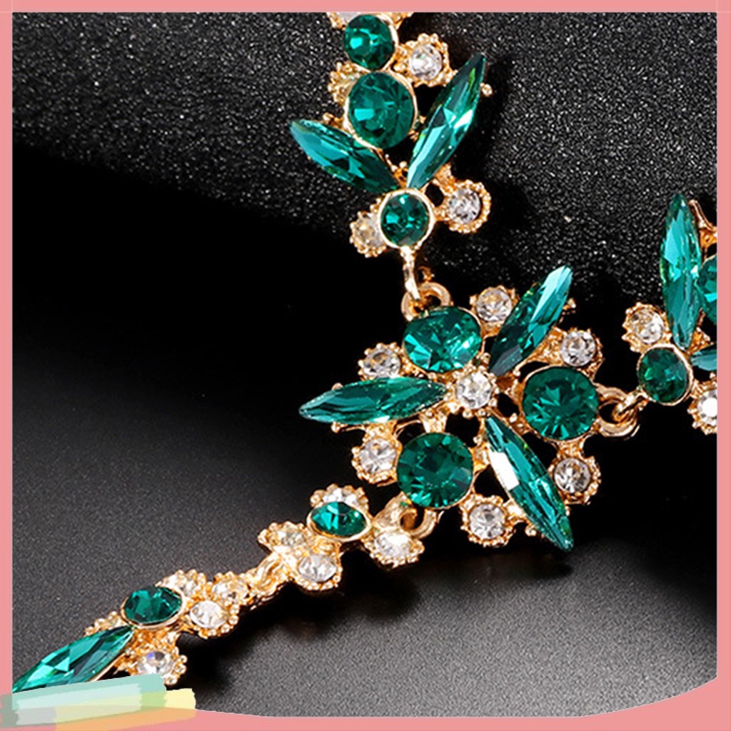 Set vòng cổ và đôi khuyên tai thiết kế sang trọng đính kim cương giả lấp lánh dành cho nữ