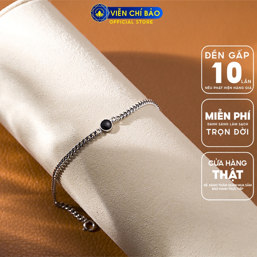 Lắc tay bạc nữ đá tròn đen chất liệu bạc Thái 925 thời trang phụ kiện trang sức Viễn Chí Bảo L000266