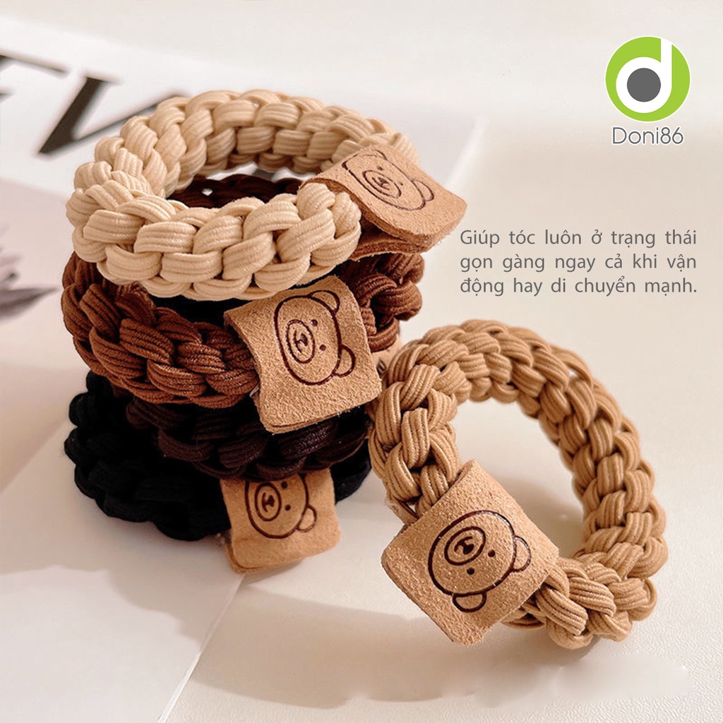 Thun cột tóc tết bằng sợi thun mác gấu bằng da siêu dễ thương - Doni - DOPK296