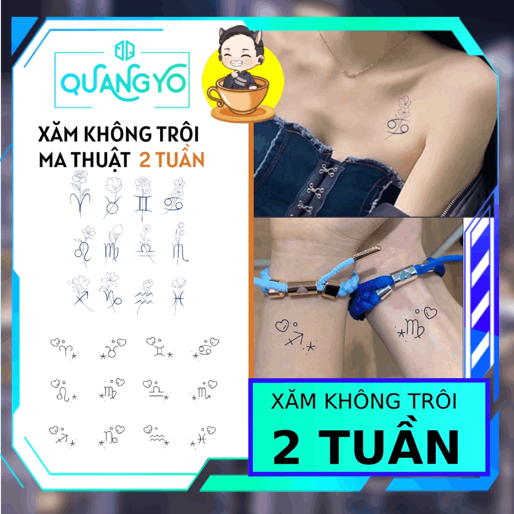 Hình xăm không trôi 12 cung hoàng đạo, dễ thương, hoa lá cành, Xăm giống Inkaholic