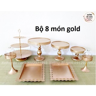🍰 Bộ Khay Bánh 8 Món (Màu Trắng/Gold) 🍰