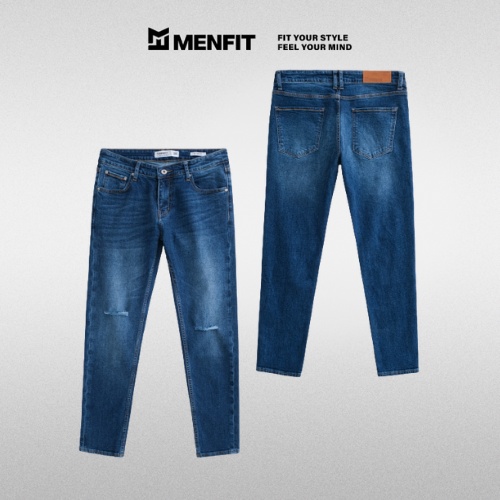 Quần jean nam xanh cao cấp MENFIT 0521 chất denim co giãn nhẹ 2 chiều, chuẩn form, thời trang