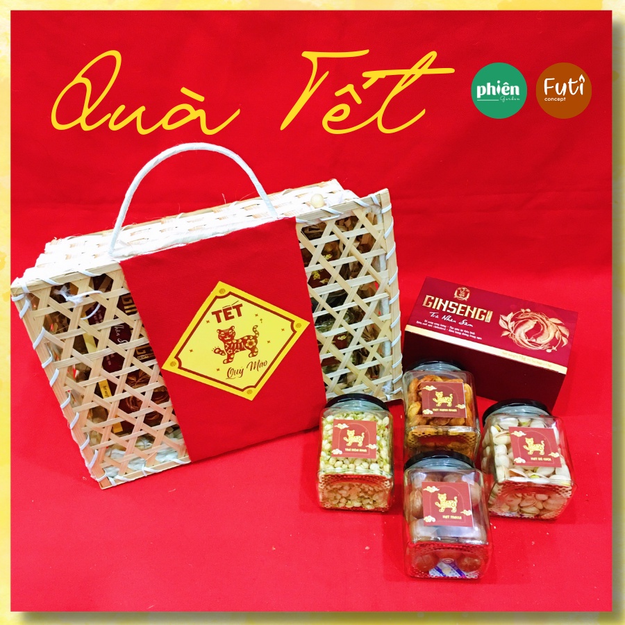 QUÀ TẾT 2023 - Set Quà Tết đan tre sang trọng, giỏ quà biếu Tết