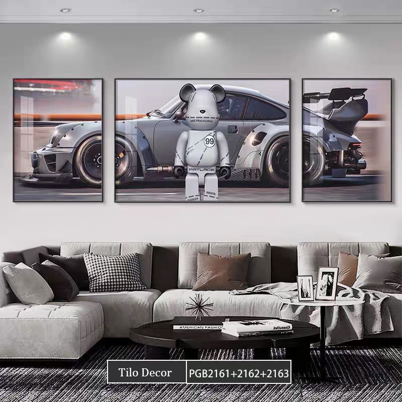 Tranh Treo Tường Gấu KAWS/ BEARBRICK Bộ 3 Bức Treo Phòng Khách/ Phòng Ngủ/ Game Gaming