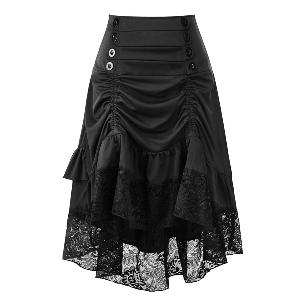 Chân Váy Dài Phối Bèo Phong Cách Gothic Cổ Điển Thời Trang Dự Tiệc Cho Nữ