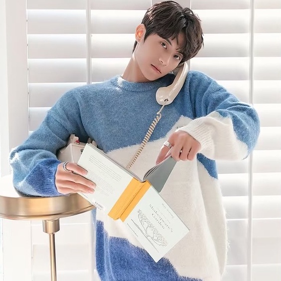 Áo Sweater Dệt Kim Tay Dài Cổ Tròn Phong Cách Hong Kong Thời Trang Mùa Đông Cho Nam