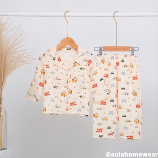 Pijama bé trai bé gái dài tay mặc ngủ điều hòa vải xô muslin áo lá - ảnh sản phẩm 4