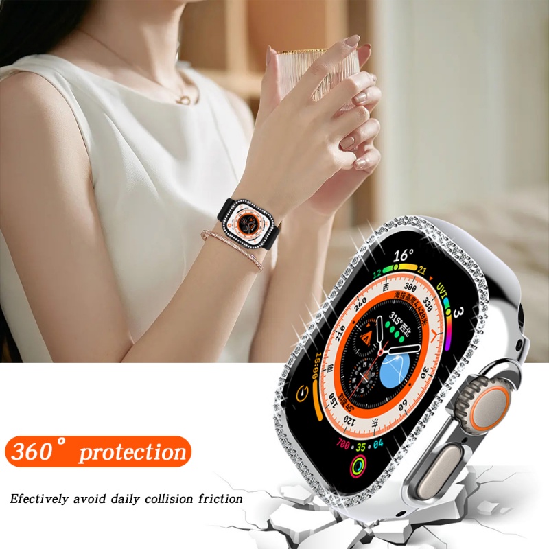 Ốp Bảo Vệ iWatch Series 7 8 Pro / Ultra 49mm Bằng PC Họa Tiết Kim Cương Lấp Lánh Sang Trọng