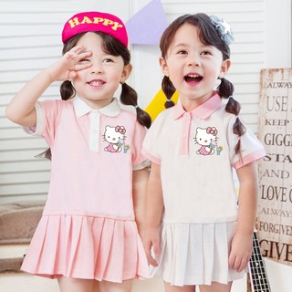 Đầm thun polo ngắn tay in họa tiết hoạt hình hello kitty thời trang cho bé gái