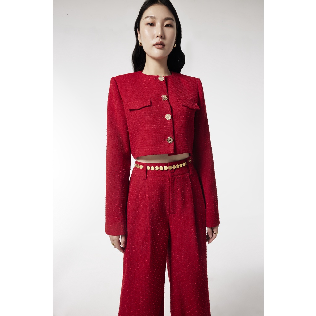 Áo vest blazer croptop ÀTOUS DAKOTA chất liệu cao cấp phối màu đỏ hiện đại sang trọng thời thượng