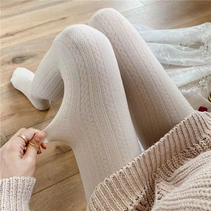 Quần Tất Legging Lót Lông Cừu Dày Dặn Màu Trắng Sữa Phong Cách Nhật Bản Thời Trang Thu Đông Cho Nữ