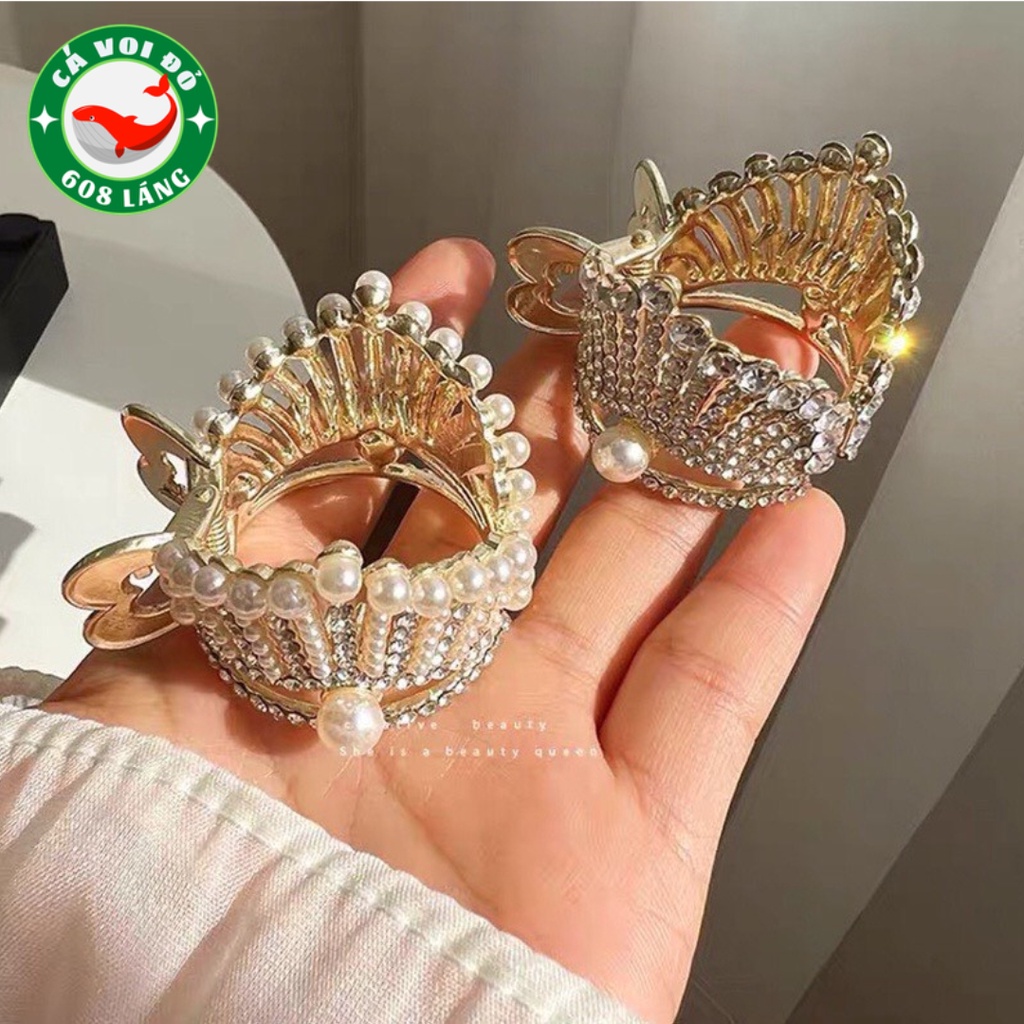 Kẹp tóc vương miện đính đá zircon sang trọng, quý phái.
