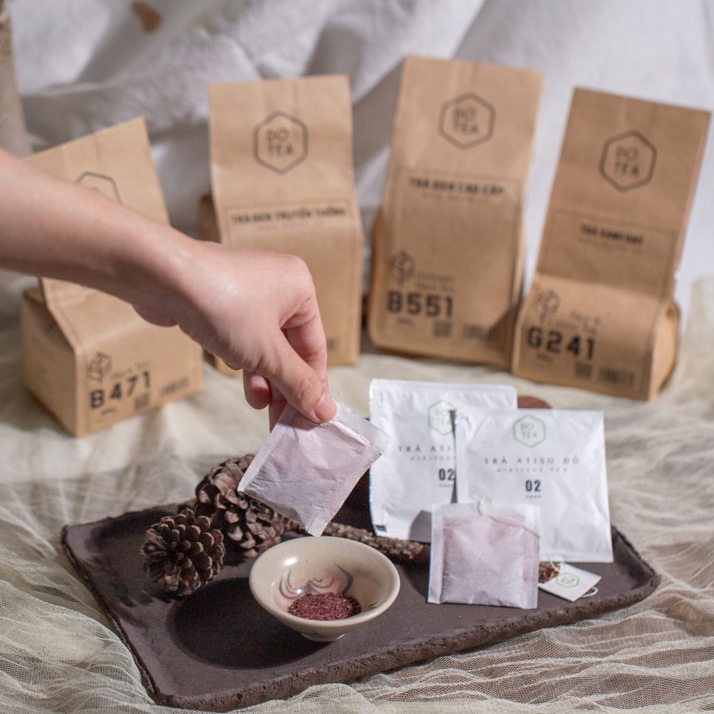 Trà túi lọc atisô trà hibiscus đỏ Dotea gói 2gam nguyên liệu pha trà trái cây nhiệt đới theo mùa sắc đỏ đẹp mùi chua nhẹ