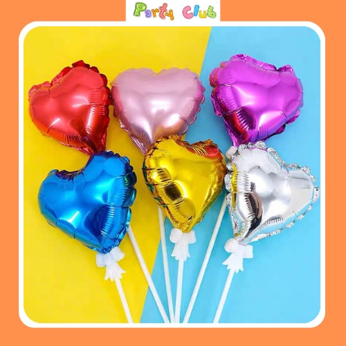 Bóng nhôm hình ngôi sao trái tim mini cài que trang trí tiệc sinh nhật