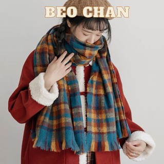 Khăn len quàng cổ nam nữ quàng cổ nam kẻ caro vintage 🌿 đôi lông cừu mềm mịn nhẹ màu vintage hàn quốc beochan