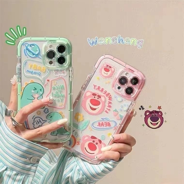 Ốp Điện Thoại Trong Suốt In Hình Gấu Dâu Tây Graffiti Cho IPhone 12 13 14 11 Pro Max X Xs Max Xr
